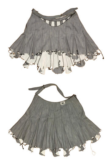 KRISTATOS MUTE 04/26 - YEAR 1 DRAPING FINAL SKIRT. GRAY/WHITE/BLACK 12OZ DENIM. 1/6